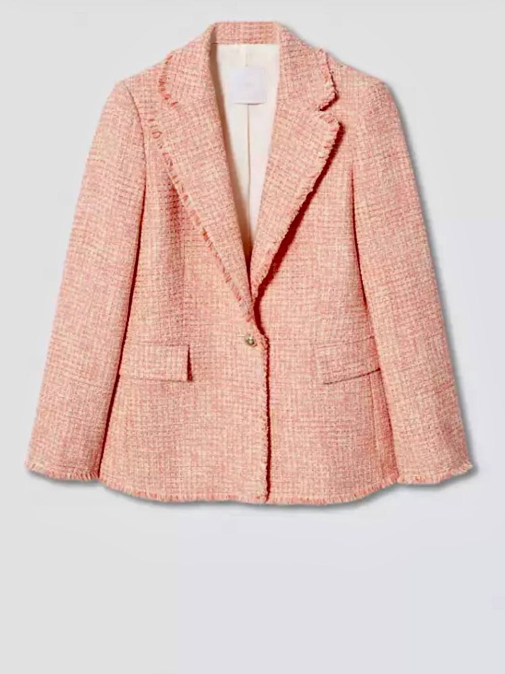 Mango Pink Tweed Single-Button Blazer